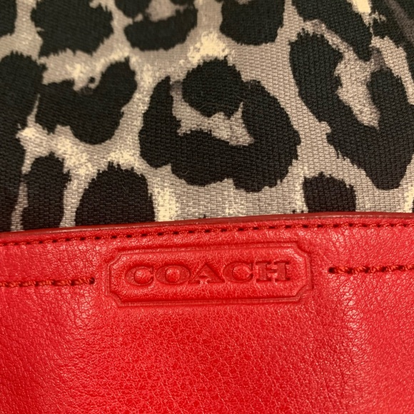 *SOLD* Coach Leopard Print & Red Hobo Bag, Trimmed w/ Leather, Red Tan & Black - Picture 3 of 13